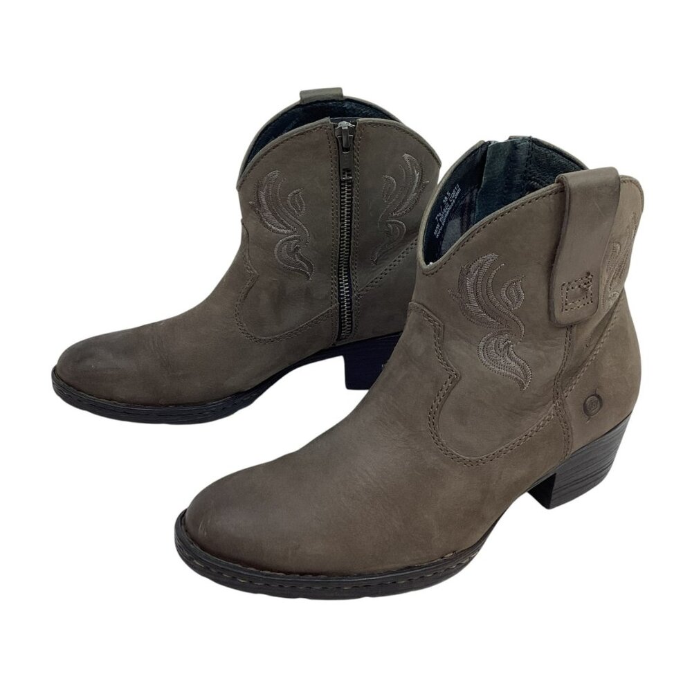 Born Riven Embroidered Womens 7.5 Western Leather Ankle Boots Plaid Lining